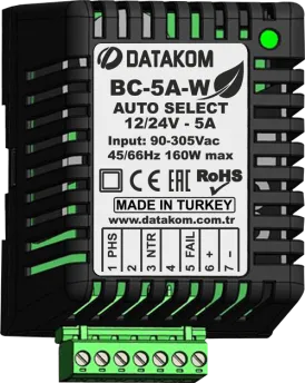 BC-5A-W Зарядное устройство (12В/24В, 5А, 100-240В, на дин-рейку)