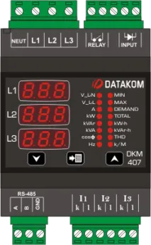 DKM-407 Анализатор сети, DIN Rail, THD, RS-485, 1-вх, 1-вых, AC