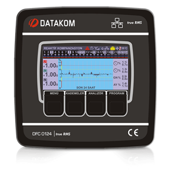 DFC-0124 Контроллер коэффициента мощности (Цветной диспл 5.0”, 12 ступеней, RS-485, SVC) 144х144 мм